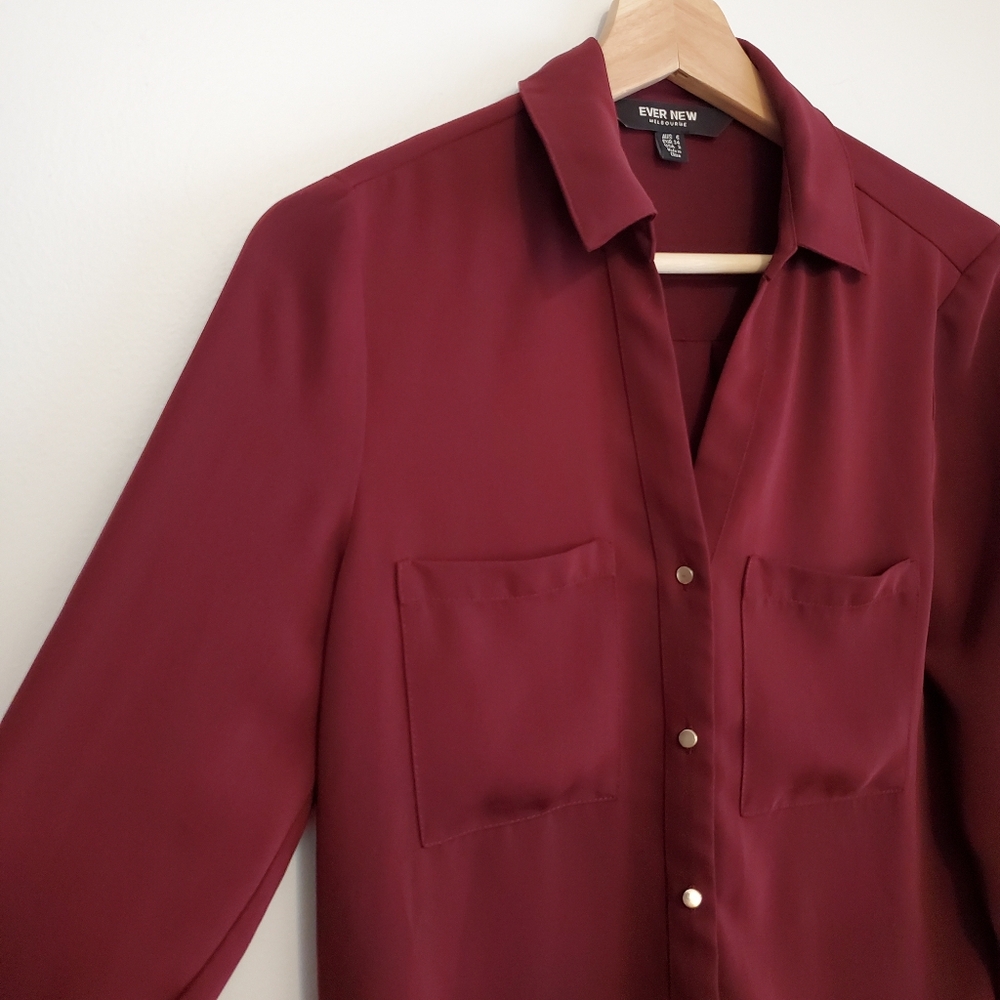 Ever New Small Melbourne Longsleeve Shirt Button Collar Long blouse Burgundy Red